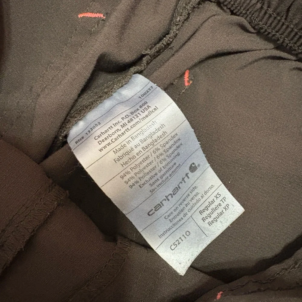 Carhartt Force Dark Brown Cargo Scrub Pants with Bright Orange Drawstring XS - Picture 5 of 11